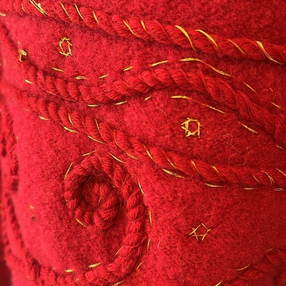 100% Wool Front Zip Sweater Jacket Women’s Medium Red Gold Stitching Cord Warm - Picture 4 of 17